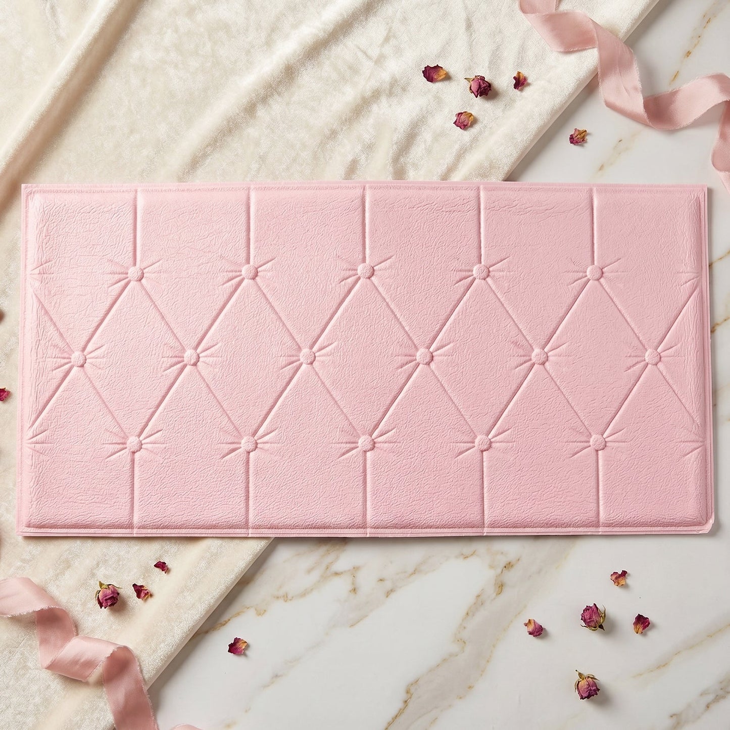 Self Adhesive 3D Foam Wall Panel Cushion Wallpaper (1 Pc, Pink, 69x35 Cm)