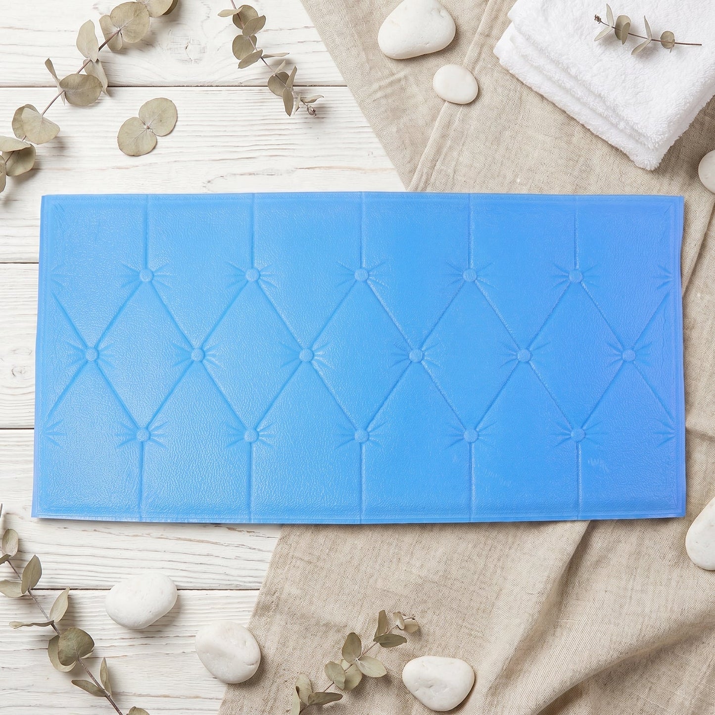 Self Adhesive 3D Foam Wall Panel Cushion Wallpaper (1 Pc, Blue, 69x35 Cm)