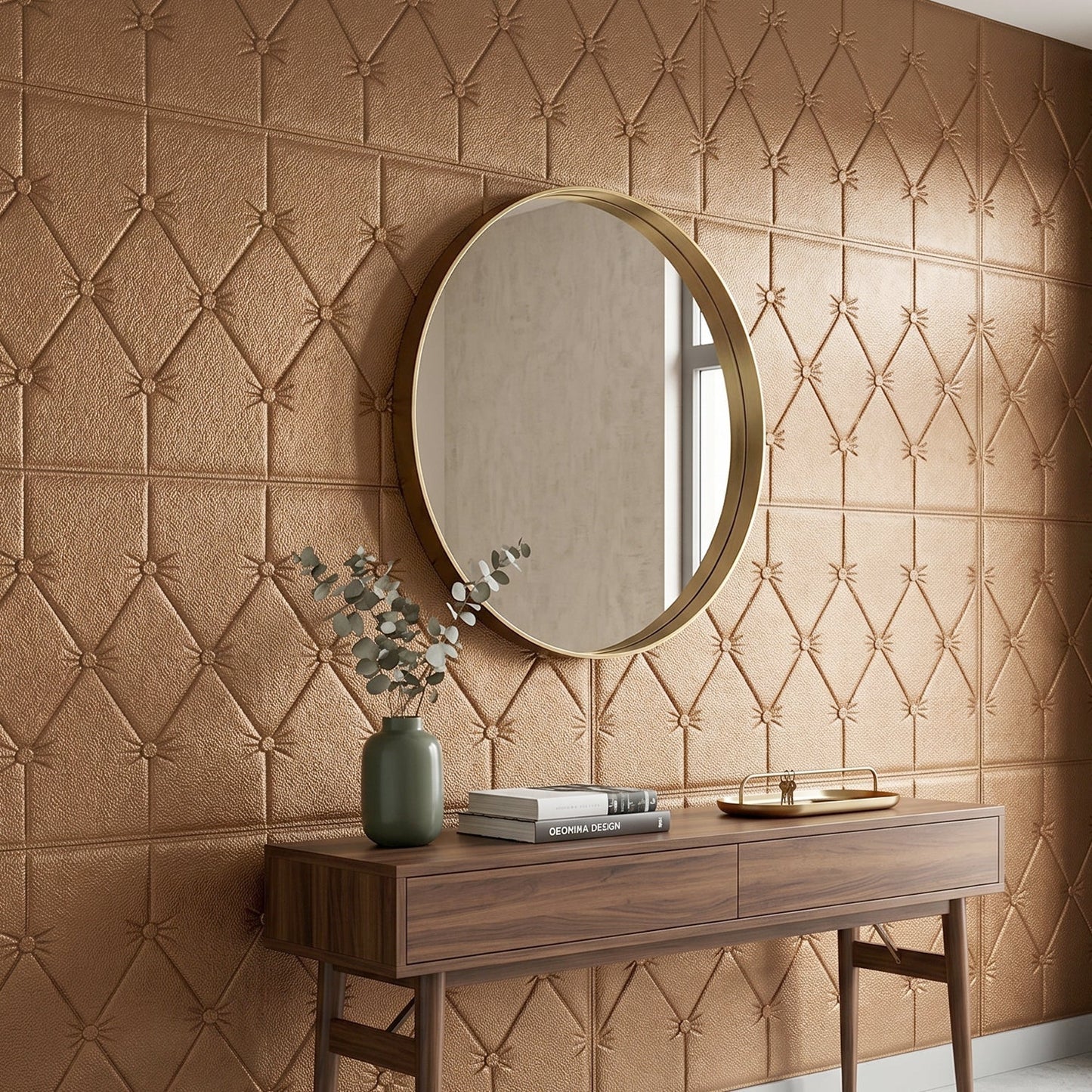 Self Adhesive 3D Foam Wall Panel Cushion Wallpaper (1 Pc, Brown, 69x35 Cm)