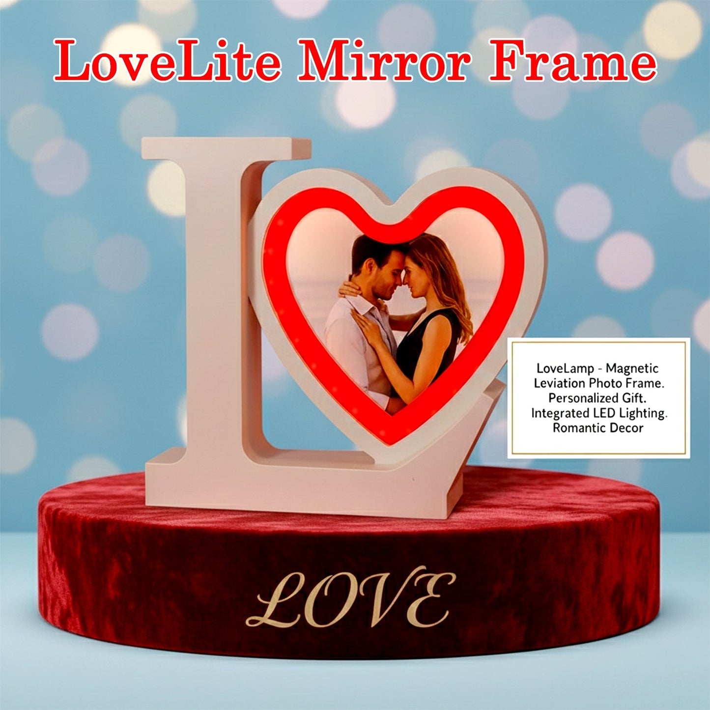 Love Heart LED Photo Frame and mirror with Red Light for Couples & Romantic Gifting
