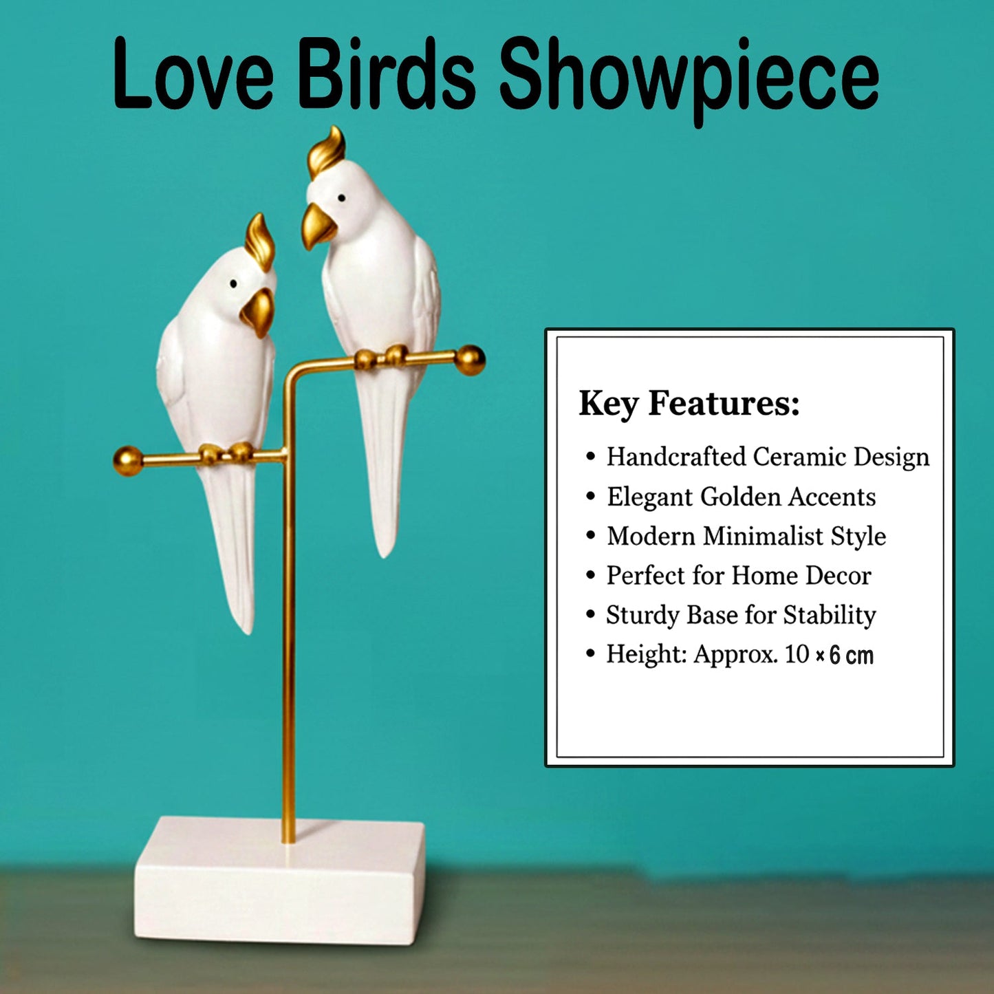 White & Gold Love Birds Decorative poly-resin Showpiece for Home & Office DÃ©cor