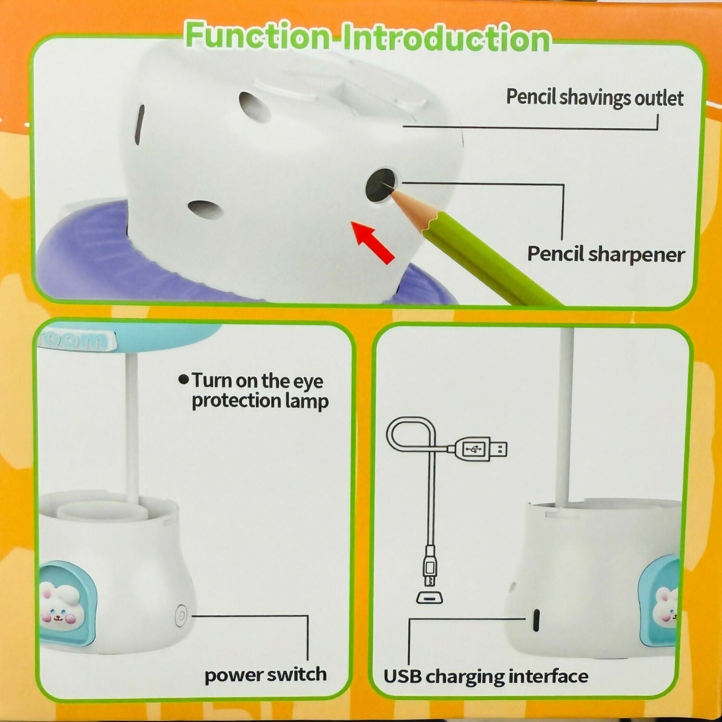 Blue Mushroom LED Desk Lamp with Pencil Sharpener & USB Charging