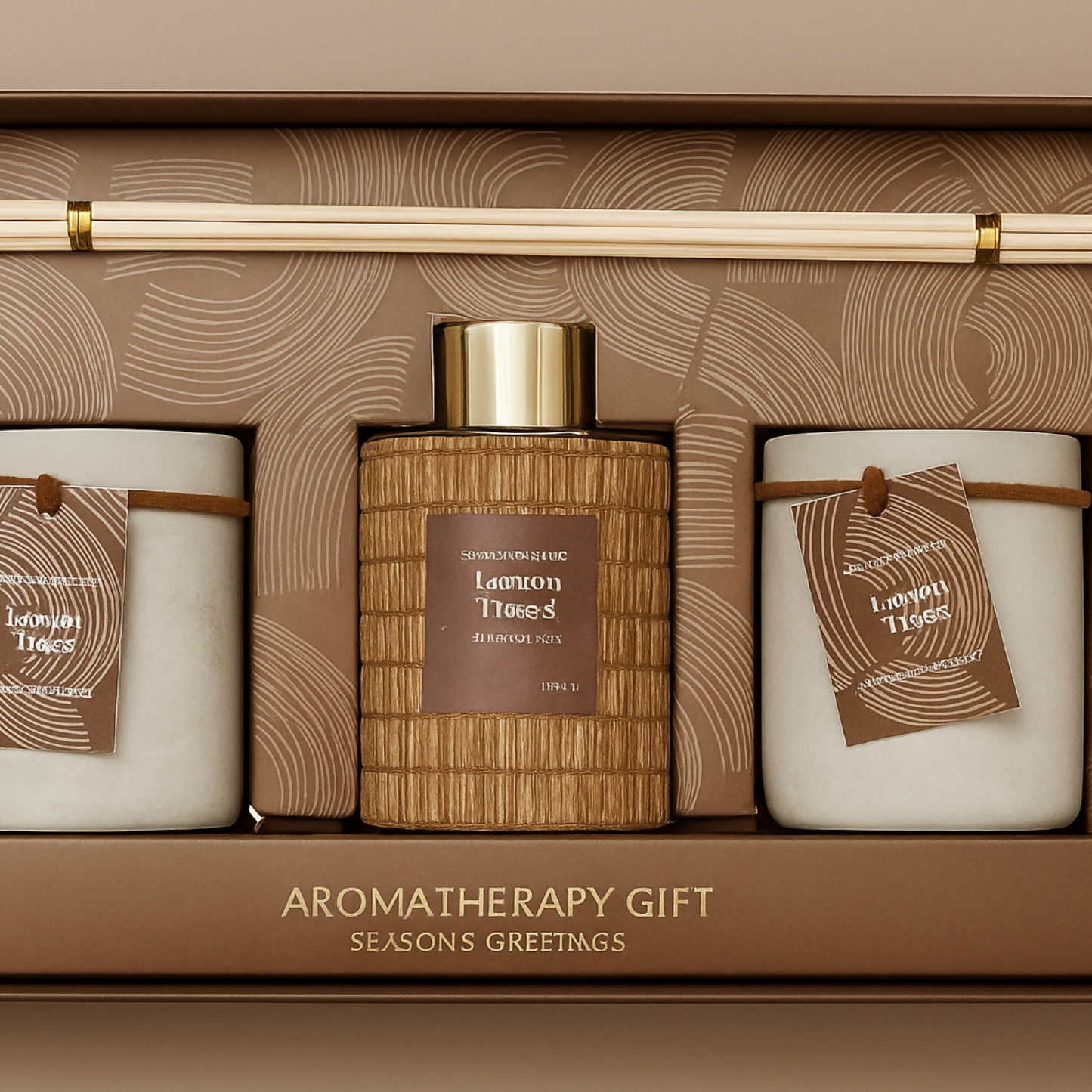 Lemon Trees Premium Aromatherapy Gift Set â€“ Scented Candle & Reed Diffuser Combo in Concrete Jars with Wooden Accents, Relaxing Home Fragrance Set for Living Room, Bedroom, Spa & Office DÃ©cor