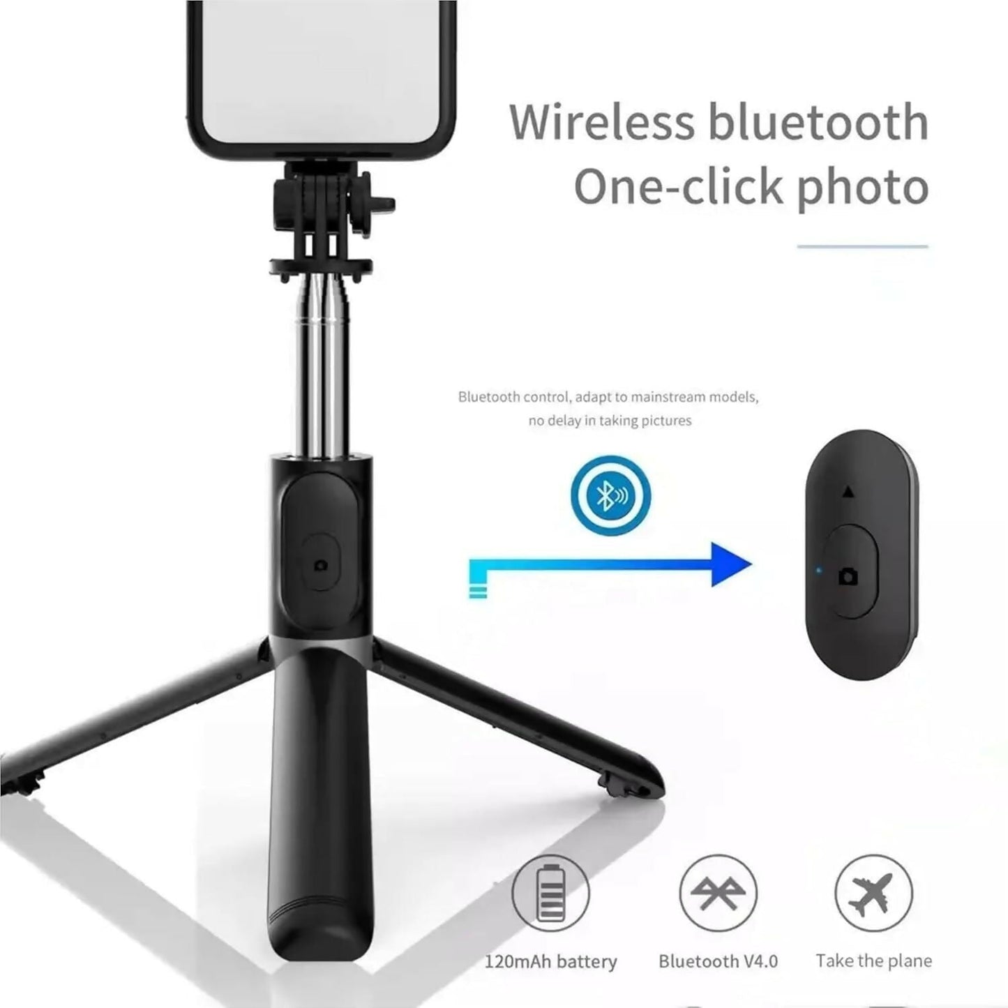 RLS 3-in-1 Selfie Stick Tripod with Detachable Wireless Remote & LED Fill Light for Smartphones â€“ Extendable Portable Selfie Stick Stand with Adjustable Phone Holder for Selfies, Vlogging, Video Calls & Travel