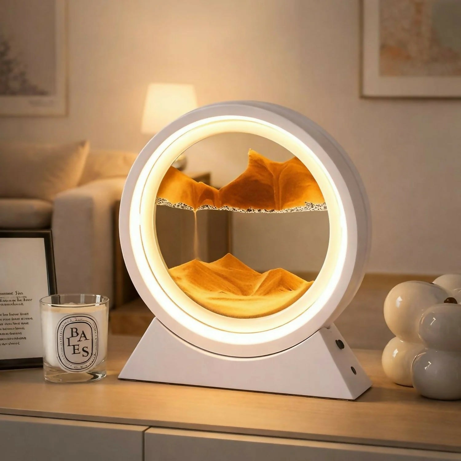 Round Sand Art LED Lamp Moving Sand Frame Night Light