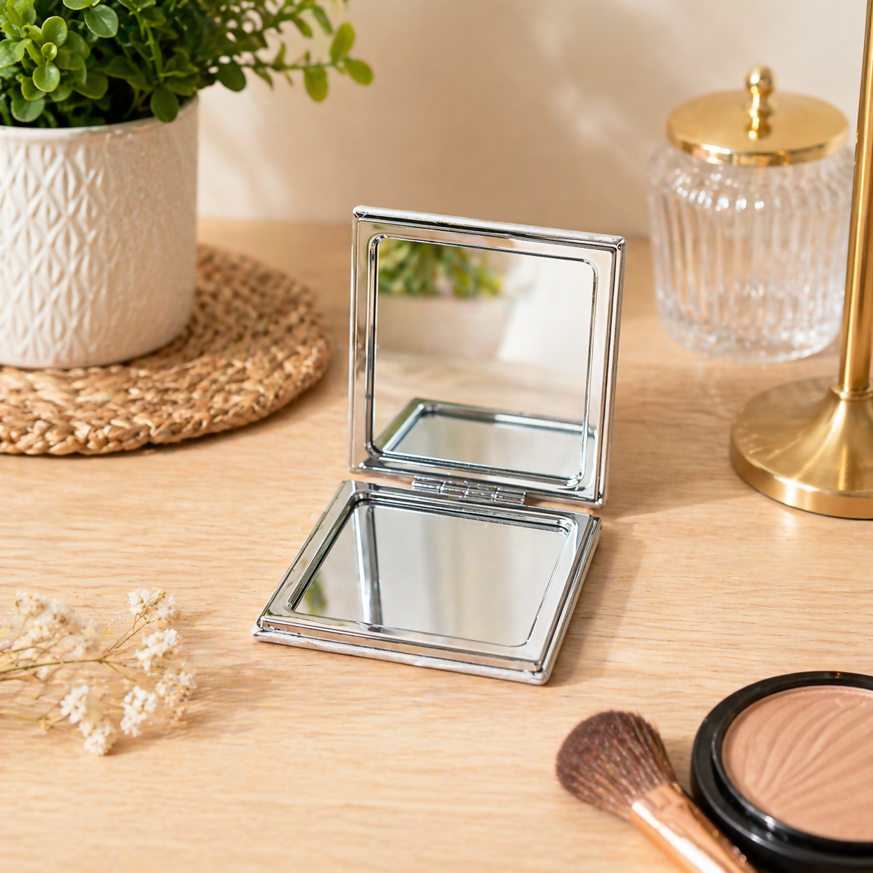 Pocket Folding Makeup Mirror Compact Travel Mirror with Designer Cover (Mix Any One)