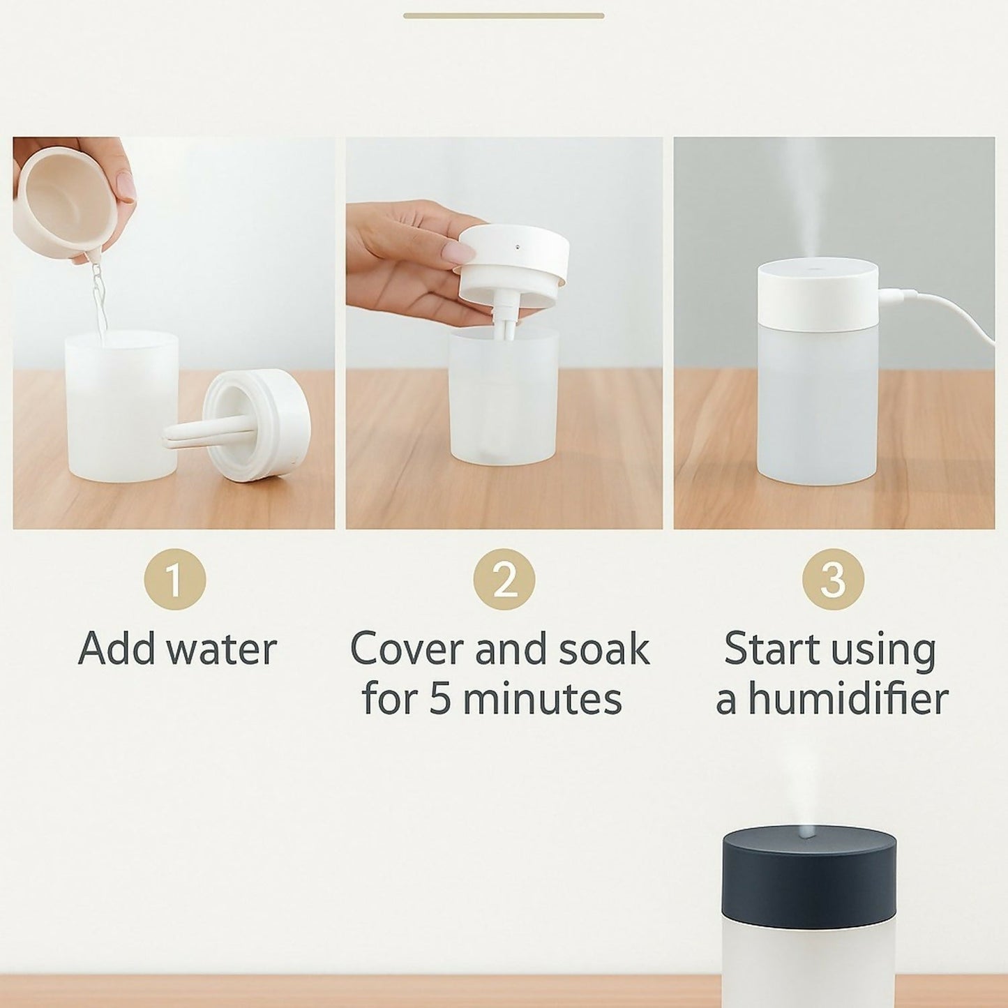 Portable Mini USB Humidifier with Silent Mist for Bedroom, Office & Travel