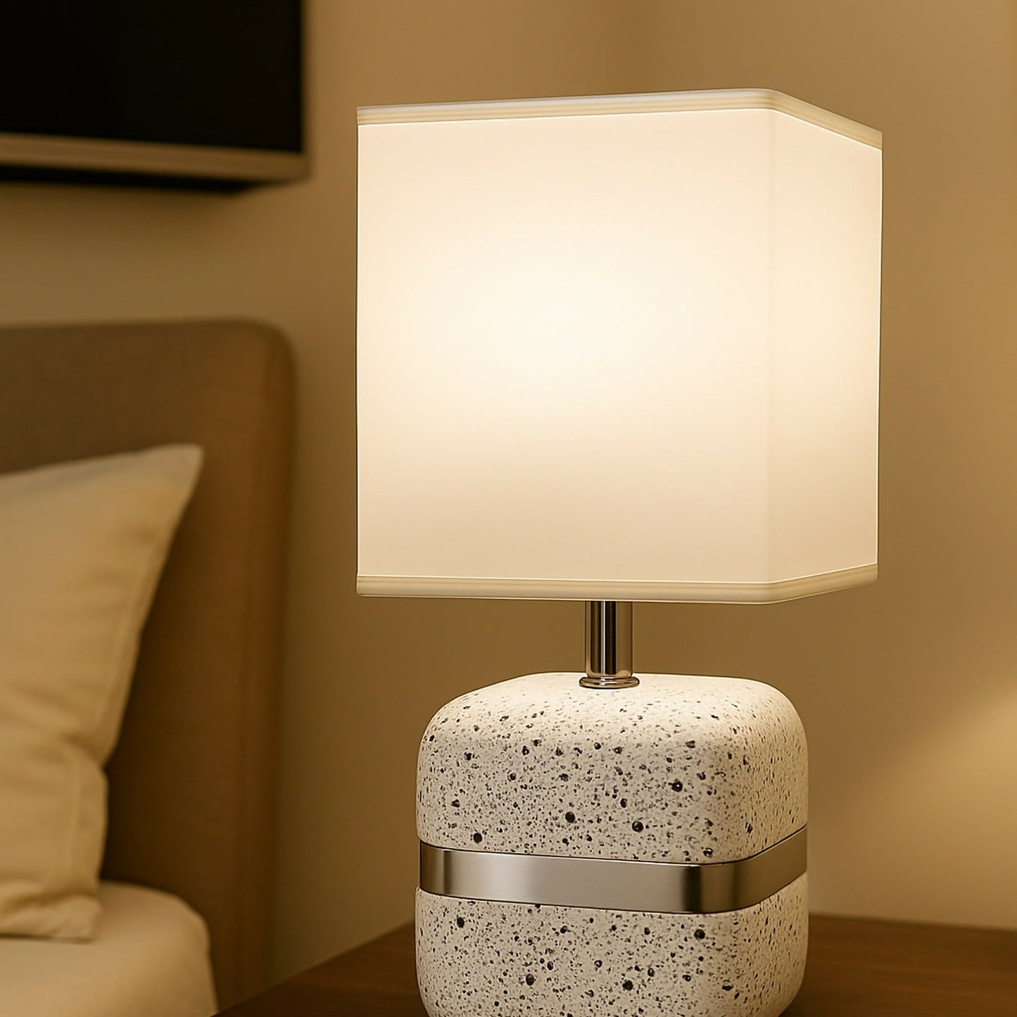 Modern Terrazzo Textured Table Lamp with White Fabric Shade