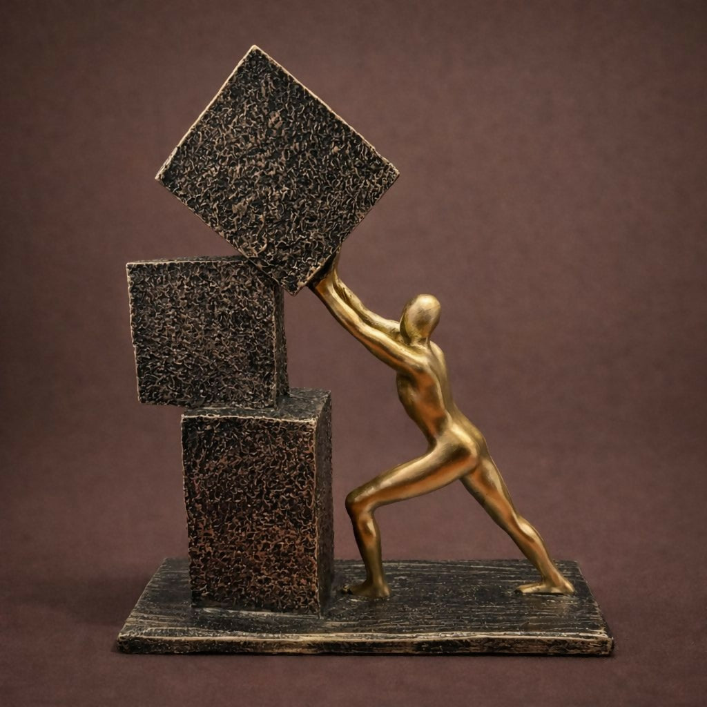 Abstract Human Figure Pushing Block Sculpture Home Decor (Color may vary)